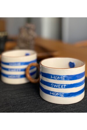 2'li El Yapımı Home Sweet Home Seramik Kahve Fıncan Takımı BV149 - 4