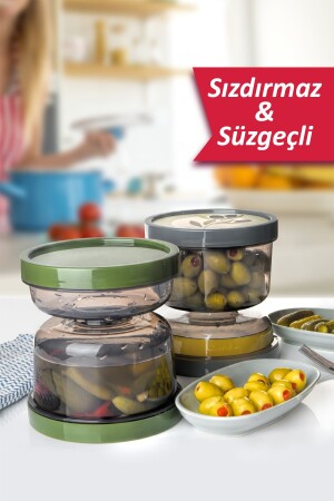 2'li Set Kum Saati Zeytin Turşu Kabı Süzgeçli Zeytinlik Zeytin Turşu Saklama Kabı 153.DMRL.02-1391X2 - 5