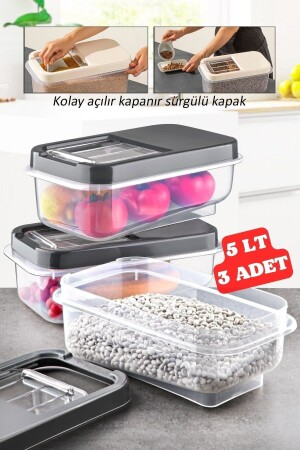 3 Adet 5 lt Kolay Kayar Kapaklı Multibox Erzak Bakliyat Vs. Saklama Kabı Antrasit TYC00705439784 - 2