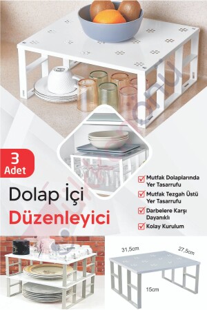 3 Adet Organizers Büyük Dolap Içi Düzenleyici Raf- Bardak Rafı- Düzenleme Rafı - 2