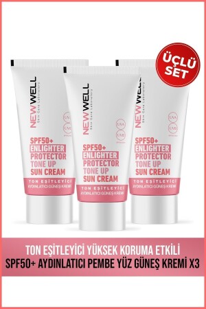 3 Adet Ton Eşitleyici yüksek Koruma Etkili Spf50 Aydınlatıcı Pembe Yüz Güneş Krem 50 ml - 3