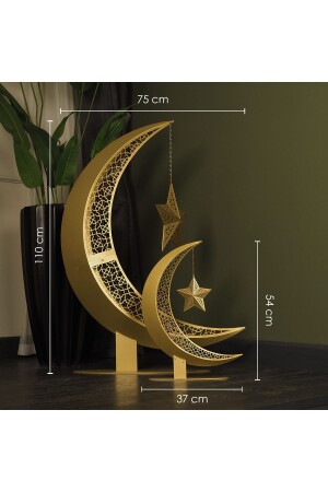 3 Boyutlu Metal Ramazan Hilali Islami Dekor 54 X 37 Cm - Altın - Dini Ev Dekorasyonu - Wamh110 - 8