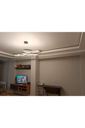 3 bunte LED-moderne Pendelleuchte, intelligenter Kronleuchter / 5-Ring-Pendelleuchte / 120 cm / anthrazitfarbener Körper, moderne Pendelleuchte 120 - 5