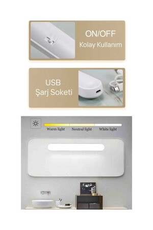 3 Farben wiederaufladbare Magnet-Touch-LED-Leuchte, wiederaufladbare kabellose Micro-USB-LED-Lampe, weißes Gehäuse - 7