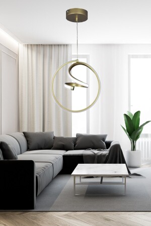 3-farbig beleuchtete moderne Pendelleuchte, LED-Kronleuchter, goldenes Gehäuse, Eingang, Flur, Raumplanet - 4