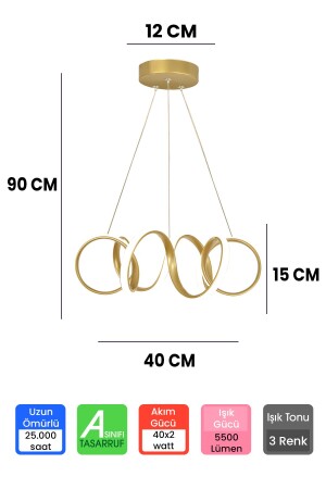 3-farbig gesteuerter LED-Kronleuchter mit goldenem Gehäuse und Dimmer. Gebogener LED-Kronleuchter - 4