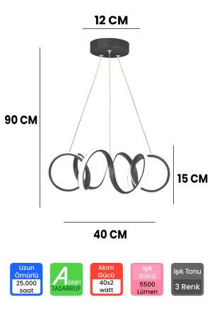 3-farbig gesteuerter LED-Kronleuchter mit schwarzem Gehäuse und Dimmer. Gebogener LED-Kronleuchter - 4