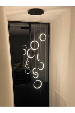 3 farbige moderne LED-Pendelleuchte, intelligenter Kronleuchter / 8 Kreise / 2 m / Anthrazit-Körper 8' Pendelleuchte-Kronleuchter - 4