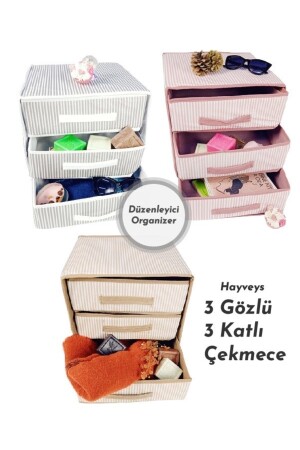 3 Gözlü 3 Katlı Çekmece Içi Dolap Takı Çorap Eşarp Düzenleyici Organizer 153.003.M030-1 - 3