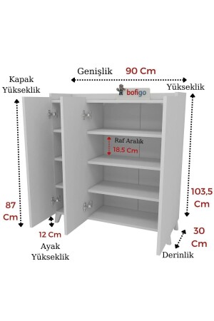 3 Kapaklı Çok Amaçlı Dolap Çok Amaçlı Mutfak Dolabı Banyo Dolabı Ayakkabılık Beyaz Bfg-3Kapaklı-Dlp - 7