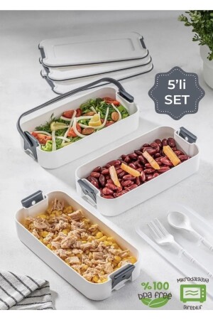 3 Katlı Taşınabilir Yemek Kabı – Lunch Box Diyet Beslenme Kutusu Saklama Kabı Çatal Kaşıklı Gri - 1