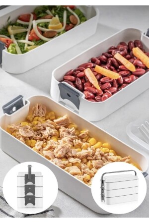 3 Katlı Taşınabilir Yemek Kabı – Lunch Box Diyet Beslenme Kutusu Saklama Kabı Çatal Kaşıklı Gri - 4