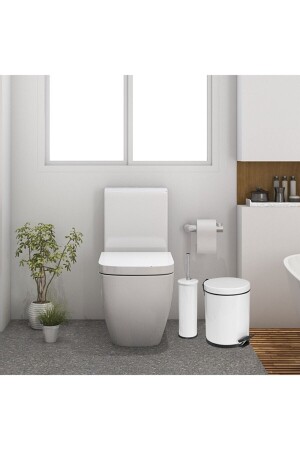 3 Litre Beyaz 2'li Banyo Seti Pedallı Çöp Kovası Wc Klozet Tuvalet Fırça Seti Banyo Çöp Kovası gorbanyo3lt1 - 3