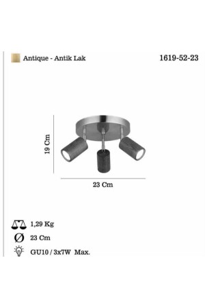 3 Lu Antık Lak Yuv. Plafonyer 3xgu10 HT965 - 5