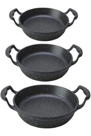 3 Lü Döküm Granit Sahan Set 18 Cm - 20 Cm - 22 Cm sahan set - 5