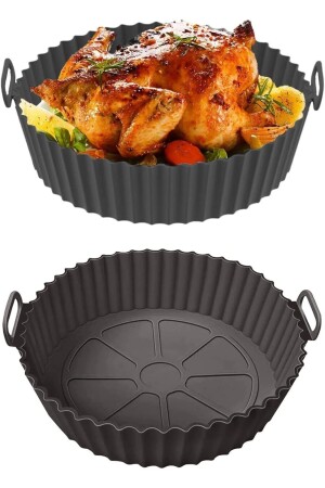 3 Parça Pratik Silikon Airfryer SİYAH Pişirme Kabı Yonca- Muffin- Iki Bölmeli Fırın- Mikrodalga Hh - 5