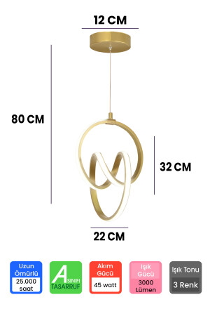 3 Renk Gold Kumandalı Dimmerli 4 Modlu Modern Sarkıt Imza Led Avize imza - 6