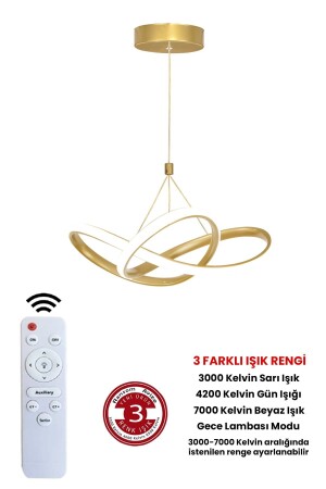 3 Renk Gold Kumandalı Dimmerli 4 Modlu Modern Sarkıt Led Avize - 2