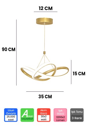 3 Renk Gold Kumandalı Dimmerli 4 Modlu Modern Sarkıt Led Avize - 4