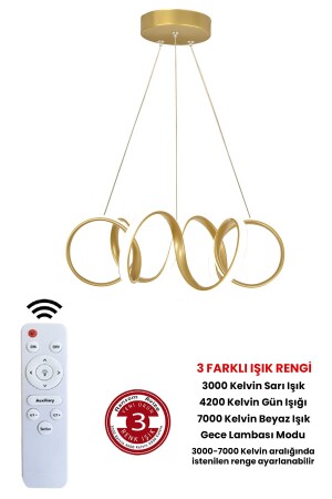 3 Renk Kumandalı Gold Kasa Dimmerli Led Avize Kıvrım Ledli Avize - 1