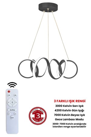 3 Renk Kumandalı Siyah Kasa Dimmerli Led Avize Kıvrım Ledli Avize - 2