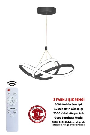 3 Renk Siyah Kumandalı Dimmerli 4 Modlu Modern Sarkıt Led Avize - 3