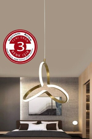 3 Renk Yonca Modern Gold Kasa Led Avize Yonca 3 Renkli Ledli Avize yonca - 3