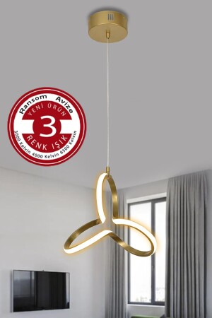 3 Renk Yonca Modern Gold Kasa Led Avize Yonca 3 Renkli Ledli Avize yonca - 5