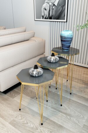 3-Sitzer-Nesting-Couchtisch, Gold-Serie, Modell Octagon, Nesting-Couchtisch, Metalldrahtbeine, GoldOctagonZigonM1 - 2