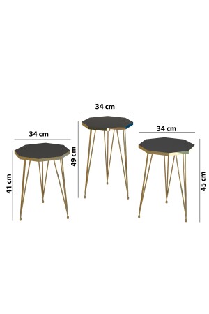 3-Sitzer-Nesting-Couchtisch, Gold-Serie, Modell Octagon, Nesting-Couchtisch, Metalldrahtbeine, GoldOctagonZigonM1 - 5