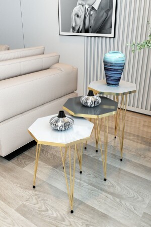 3-Sitzer-Nesting-Couchtisch, Gold-Serie, Modell Octagon, Nesting-Couchtisch, Metalldrahtbeine, GoldOctagonZigonM1 - 2