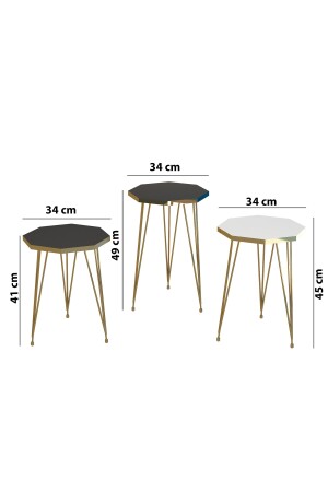 3-Sitzer-Nesting-Couchtisch, Gold-Serie, Modell Octagon, Nesting-Couchtisch, Metalldrahtbeine, GoldOctagonZigonM1 - 5