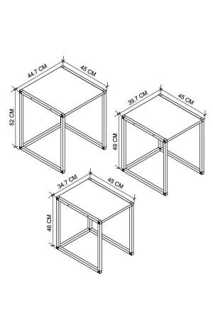 3-sitziger Couchtisch aus Metall, stapelbar, Couchtisch, mittlerer Couchtisch, Beistelltisch, Kiefer, Bfg-Metall-Zigon - 5