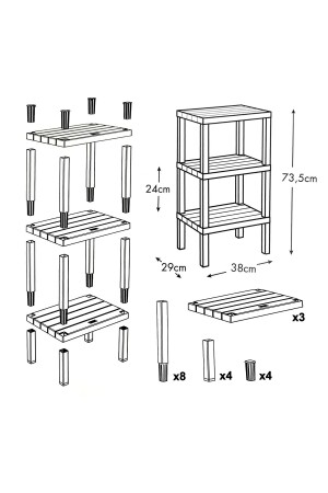 3-stufiges Kunststoffregal, Küchenregal, Badezimmerregal, Balkonregal, Badezimmer-Organizer, Schwarz FRPOMG3 - 7