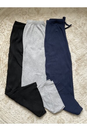 3-teilige Cordhose und Trainingsanzug für Damen in Schwarz – Grau – Marineblau, Freizeit-Pyjama für Zuhause K0109-001 - 4