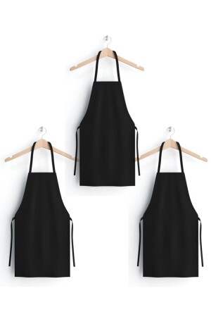 3-teilige Küchenschürze – 100 % Baumwolle, schwarzer Gabardine-Stoff APRON03 - 1