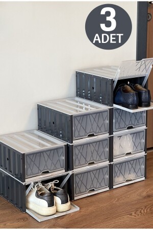 3-teilige modulare Schuhaufbewahrungsbox – stapelbarer Schuh-Organizer, Schuhschrank mit Abdeckung - 2