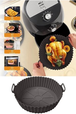 3-teilige praktische Silikon-Airfryer-Backform SCHWARZ, Kleeblatt – Muffin – Ofen mit zwei Fächern – Mikrowelle Hh - 4