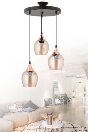 3-teilige schwarze Bronze detaillierte Honigglas moderne Pendelleuchte Kronleuchter Wohnzimmer Küche Zimmer Flur Kronleuchter (ECHTES GLAS) 3syhtpsiblcamm3 - 3