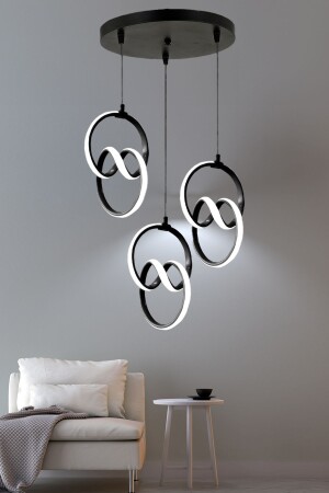 3-teilige schwarze moderne Pendelleuchte, LED-Kronleuchter, weißes Licht, Wohnzimmer, Küche, Zimmer, LED-Kronleuchter - 2