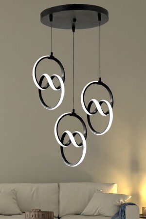 3-teilige schwarze moderne Pendelleuchte, LED-Kronleuchter, weißes Licht, Wohnzimmer, Küche, Zimmer, LED-Kronleuchter - 5