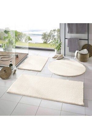 3-teiliger Badezimmerteppich Plüsch-Fleece-Teppich Toilettensitz-Set Creme 50x90--50x60---50x50(RUND) BLT3LUBANYO - 2