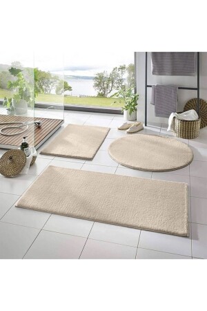 3-teiliger Badezimmerteppich, Plüsch-Fleece-Teppich, WC-Sitz-Set, Beige, 50 x 90 – 50 x 60 – 50 x 50 (rund) BLT3LUBANYO - 1