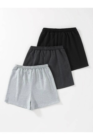 3-teiliges, bedrucktes Unisex-Shorts-Set 1 in Schwarz und Rauchgrau - 4