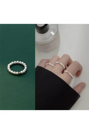 3-teiliges Damen-Ringset mit Glasperlen und Gold - 1