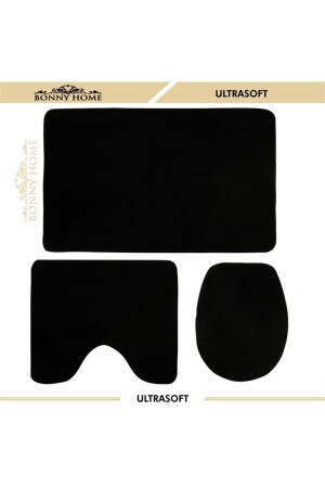 3-teiliges, einfarbiges, schwarzes Ultrasoft-Badezimmerteppichmatten-Set Damask mit rutschfester Unterlage, WC-Schüssel-Set - 9