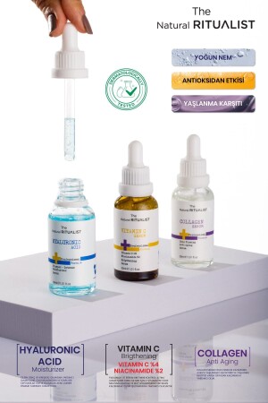 3-teiliges Hautpflege-Serum-Set (Hyaluronsäure + Vitamin C + Kollagenserum) 8682009368644 - 1