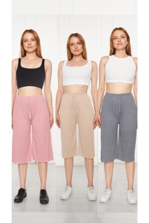 3-teiliges, puderfarbenes, cremefarbenes, geräuchertes Damen-Cord-Hosen und -Trainingsanzug, Pyjamas für Freizeitkleidung für zu Hause K0109-002 - 3