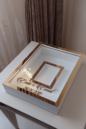 30x40 Cm Gold-beyaz Ledli Fotoğraf Bölümlü Tasarım Gül Kutusu Anı Çerçevesi! Ayna Çerçeve! - 3