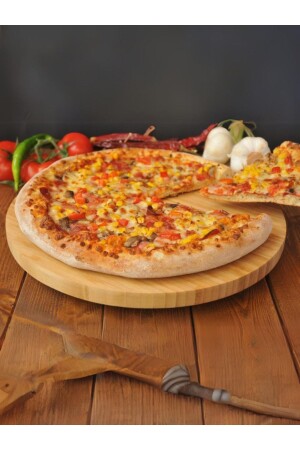 32 Cm Bambu Dönerli Pizza Stant & Döner Sunumluk Stant & Peynirlik Stant & Dönen Peynir Tabağı - 3